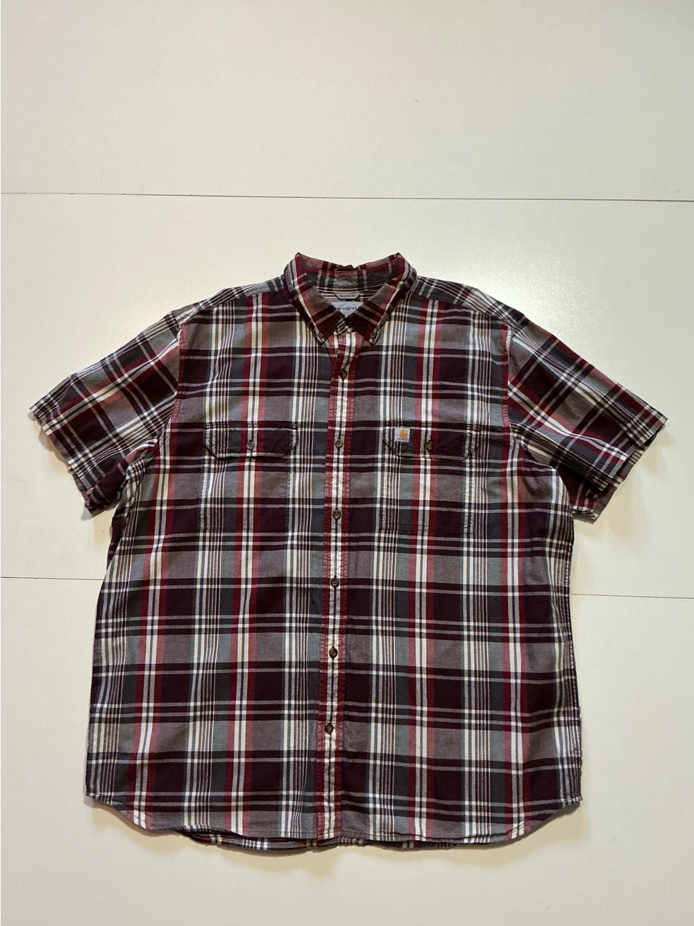 Carhartt Fort Red Plaid Relaxed Fit Workwear Utility Button Front Shirt